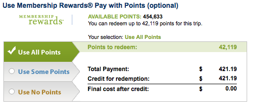 American Express Ticket Price 42k Points