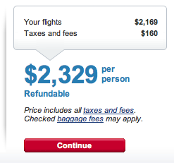 ANC - LGA First Class Price